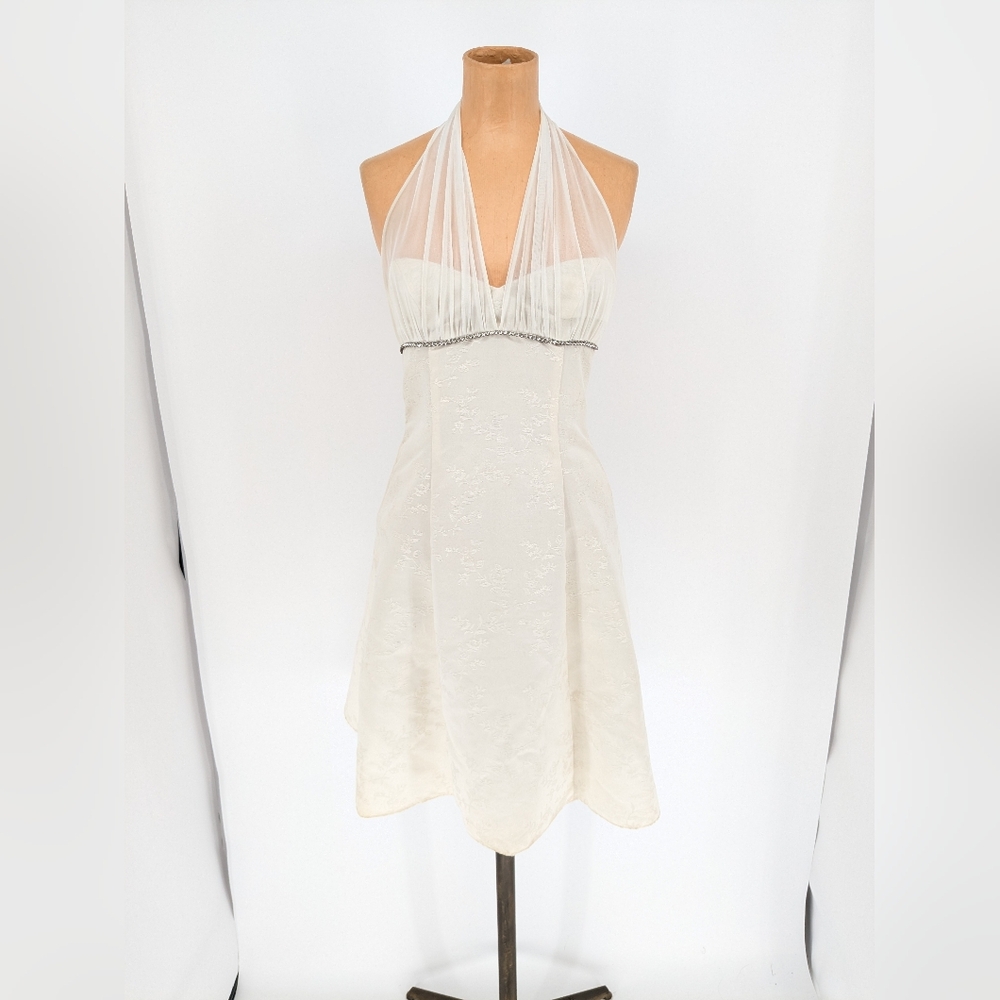 Urban Girl Nites White Halter Neck Mini Dress Jacquard Mesh Bridal Wedding 3/4